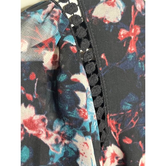 BCBGeneration Floral Swing Dress Medium Black Long Sleeve Boho - Picture 6 of 13